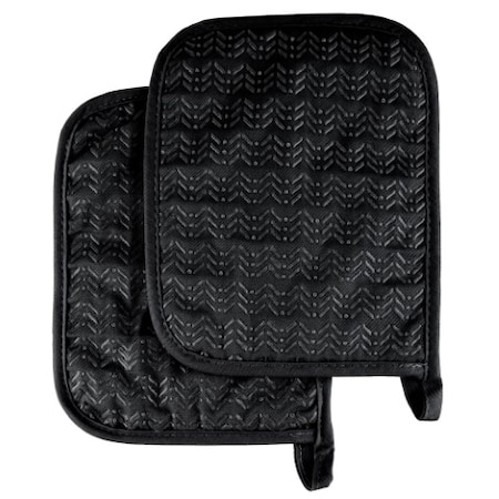 Pot Holder Set With Silicone Grip, Quilted And Heat Resistant (Set Of 2) By Hastings Home (Black)